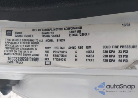 2009 Chevrolet Colorado Work Truck z USA, uszkodzony, nr VIN 1GCCS199298131900